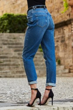 Mid Blue Slim Leg Mom Jeans -Trendora Shop web 22 s22tj189bk0001 s20bd004be0010 042
