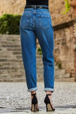 Mid Blue Slim Leg Mom Jeans -Trendora Shop web 22 s22tj189bk0001 s20bd004be0010 053