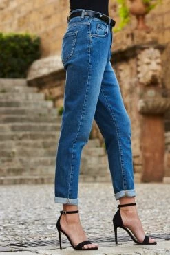 Mid Blue Slim Leg Mom Jeans -Trendora Shop web 22 s22tj189bk0001 s20bd004be0010 073
