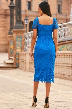 Cobalt Blue Luxe Lace Detail Pencil Dress 7 Cobalt Blue Luxe Lace Detail Pencil Dress -Trendora Shop web 2303 04 s22dw064be0001 04 158