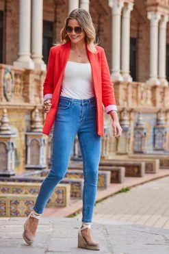 Mid Blue Braid-Detail Skinny Jeans -Trendora Shop web 2303 102 s23ow085rd0001 s23bd031be0010 102 395 1