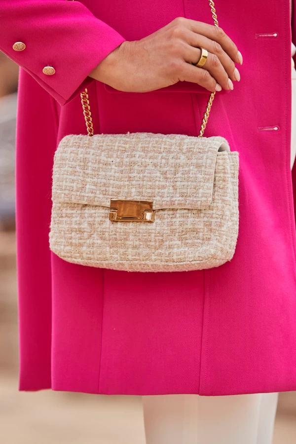 Natural Boucle Clasp Detail Cross Body Bag 5 Natural Boucle Clasp Detail Cross Body Bag - Image 5