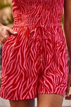 Pink Zebra Print Shirred Detail Bandeau Playsuit -Trendora Shop web 2303 129 s23rw015pk0008 129 196