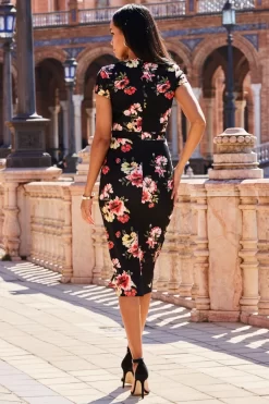 Black Floral Print Faux Wrap Midi Jersey Dress 11 Black Floral Print Faux Wrap Midi Jersey Dress -Trendora Shop web 2303 21 s23dj138bkfl01 21 0325