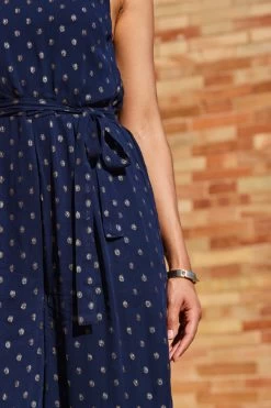 Navy Blue & Gold Spot Print Halter Neck Jumpsuit 8 Navy Blue & Gold Spot Print Halter Neck Jumpsuit -Trendora Shop web 2303 27 s23jw024nasp01 27 0164 1