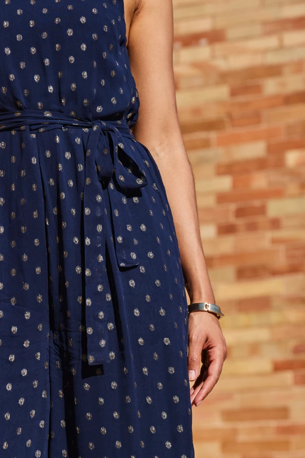 Navy Blue & Gold Spot Print Halter Neck Jumpsuit 4 Navy Blue & Gold Spot Print Halter Neck Jumpsuit - Image 4