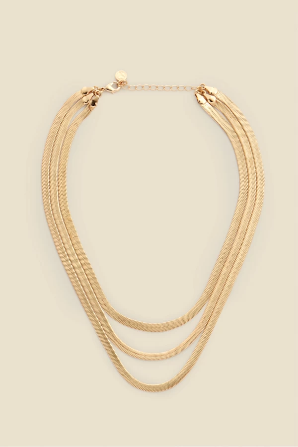 Gold Triple Row Slinky Layered Necklace 2 Gold Triple Row Slinky Layered Necklace - Image 2