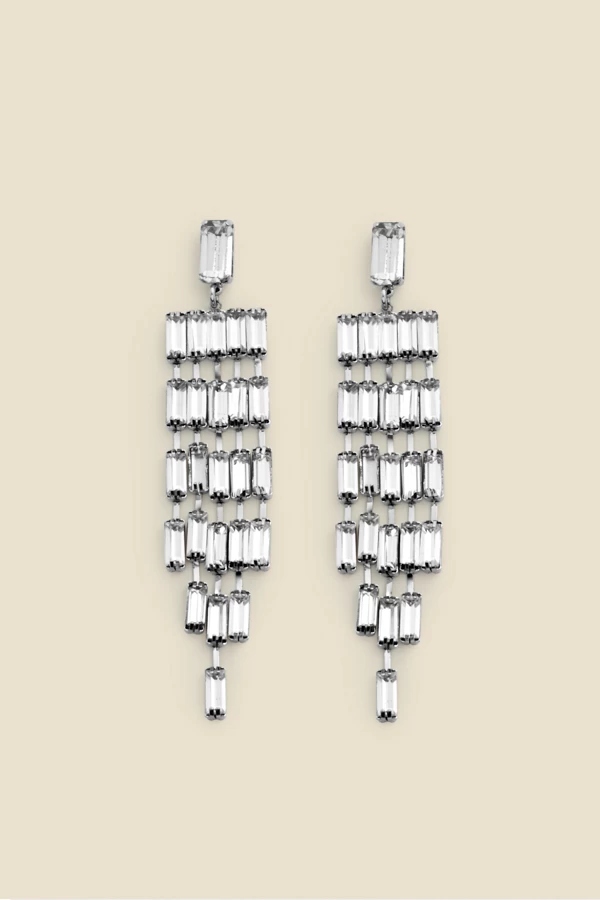 Silver Rhinestone Layered Drop Earrings 2 Silver Rhinestone Layered Drop Earrings - Image 2