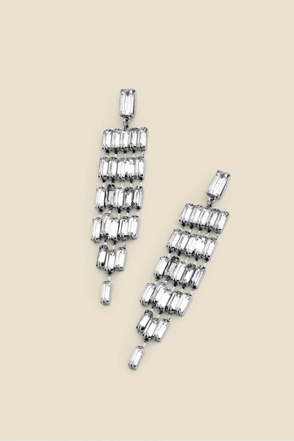 Silver Rhinestone Layered Drop Earrings 1 Silver Rhinestone Layered Drop Earrings