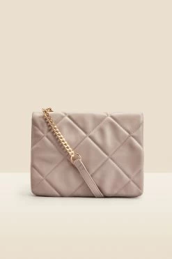 Taupe Quilted Cross Body Bag