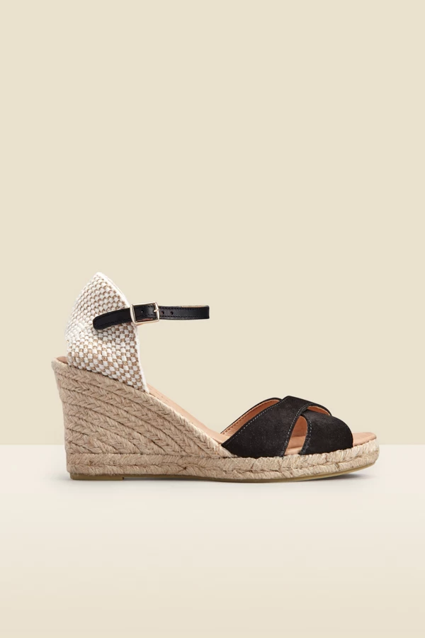 Piper Black Suede Ankle Strap Mid Wedge Espadrille 3 Piper Black Suede Ankle Strap Mid Wedge Espadrille - Image 3