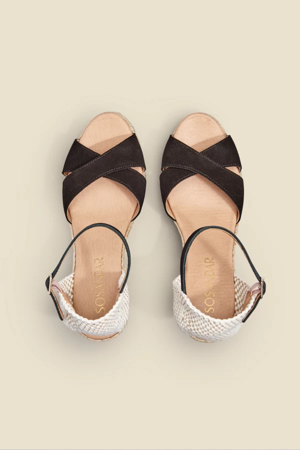 Piper Black Suede Ankle Strap Mid Wedge Espadrille 4 Piper Black Suede Ankle Strap Mid Wedge Espadrille - Image 4