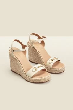 Carina Ivory Leather Snaffle Trim Wedge Espadrille