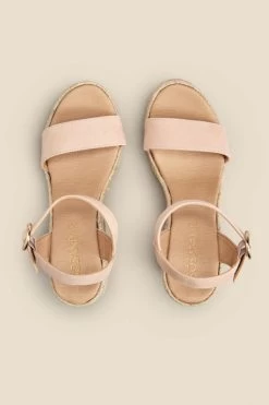 Roux Soft Pink Suede Buckle Detail Wedge Espadrille -Trendora Shop web 2303 box s23fw014pk0014 c