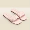 Lilou Pale Pink Woven Leather Square Toe Flat Sandals