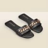 Paradiso Black Chain Detail Flat Leather Mule Sandals