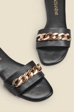 Paradiso Black Chain Detail Flat Leather Mule Sandals -Trendora Shop web 2303 box s23fw027bk0001 c copy