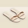 Paradiso Ecru Chain Detail Flat Leather Mule Sandals