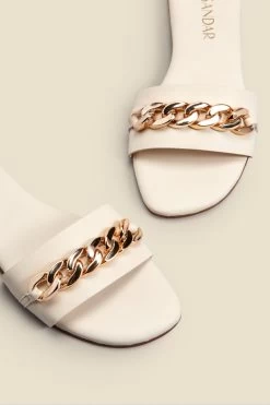 Paradiso Ecru Chain Detail Flat Leather Mule Sandals -Trendora Shop web 2303 box s23fw027eu0001 c copy