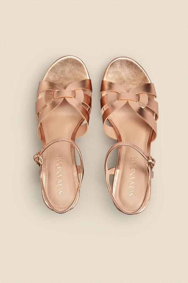 Leia Rose Gold Cross Vamp Leather Cork Wedge Sandal 4 Leia Rose Gold Cross Vamp Leather Cork Wedge Sandal - Image 4