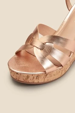 Leia Rose Gold Cross Vamp Leather Cork Wedge Sandal 10 Leia Rose Gold Cross Vamp Leather Cork Wedge Sandal -Trendora Shop web 2303 box s23fw034rg0001 d