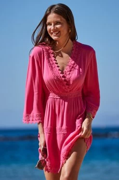 Pink Lace Trim Wrap Front Sun Dress 11 Pink Lace Trim Wrap Front Sun Dress -Trendora Shop web 2304 124 s23rw007pk0020 124 128