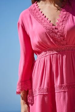 Pink Lace Trim Wrap Front Sun Dress 9 Pink Lace Trim Wrap Front Sun Dress -Trendora Shop web 2304 124 s23rw007pk0020 124 258