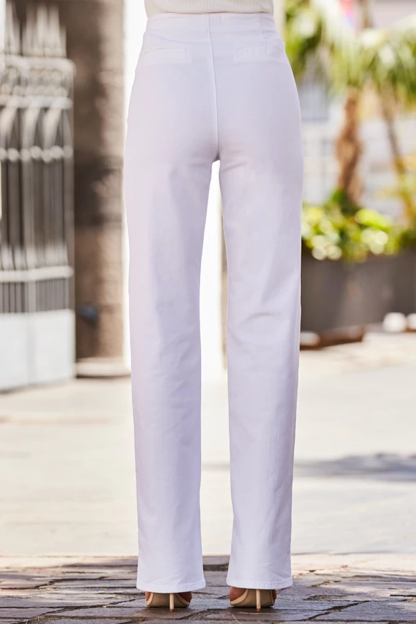 White Wide Leg Jeans With Gold Button Detail 4 White Wide Leg Jeans With Gold Button Detail - Image 4