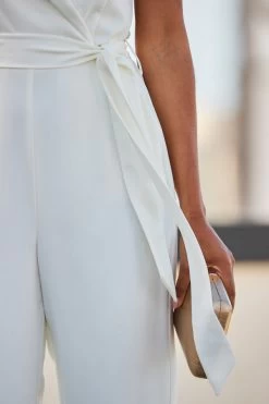 Ivory Wide Leg Wrap Front Tailored Jumpsuit -Trendora Shop web 2304 66 s23jw028cm0001 66 087