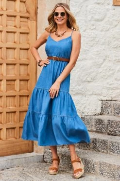 Mid Blue Denim Tiered Midi Dress 11 Mid Blue Denim Tiered Midi Dress -Trendora Shop web 2305 58 s23dd072be0010 58 037