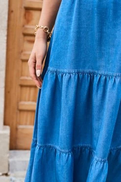 Mid Blue Denim Tiered Midi Dress 10 Mid Blue Denim Tiered Midi Dress -Trendora Shop web 2305 58 s23dd072be0010 58 264