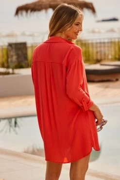 Coral Longline Beach Shirt 11 Coral Longline Beach Shirt -Trendora Shop web 2305 80 s23rw025rd0016 s23rw024rd0016 80 254
