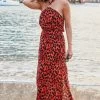 Red Leopard Print Halter Neck Sunshine Dress
