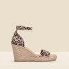 Mila Leopard Print Suede Ankle Strap High Wedge Espadrille