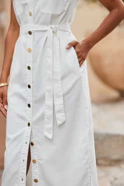 Ivory Belted Denim Midi Dress -Trendora Shop web 2306 118 s23dd054nl0006 118 348