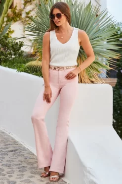 Soft Pink Kick Flare Jeans -Trendora Shop web 2306 16 a22bd023pk0024 16 059