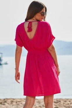 Pink Embroidered Floral Detail Tie Back Beach Kaftan 10 Pink Embroidered Floral Detail Tie Back Beach Kaftan -Trendora Shop web 2306 49 s21rw013pk0020 49 275