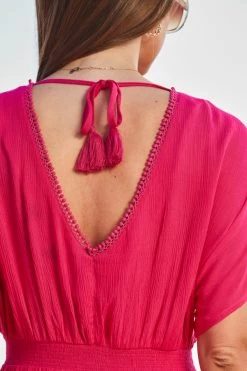 Pink Embroidered Floral Detail Tie Back Beach Kaftan 14 Pink Embroidered Floral Detail Tie Back Beach Kaftan -Trendora Shop web 2306 49 s21rw013pk0020 49 299