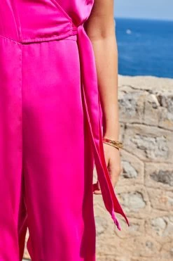 Pink Satin Tie Waist Jumpsuit -Trendora Shop web 2306 65 s23jw034pk0001 65 316