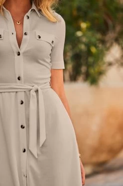 Stone Ponte Fit & Flare Midi Shirt Jersey Dress 9 Stone Ponte Fit & Flare Midi Shirt Jersey Dress -Trendora Shop web 2306 99 s23dj175st0001 99 275