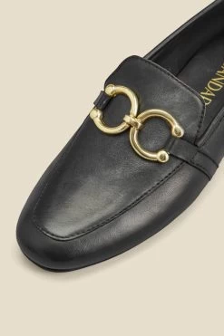 Black Leather Gold Trim Detail Loafers -Trendora Shop web 2306 box s23fw031bk0001 d
