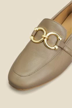Taupe Leather Gold Trim Detail Loafers -Trendora Shop web 2306 box s23fw031bn0003 d