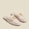 Pale Pink Leather Gold Trim Detail Mule Loafers