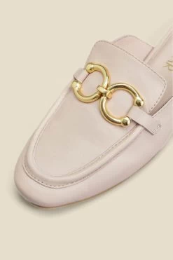 Pale Pink Leather Gold Trim Detail Mule Loafers -Trendora Shop web 2306 box s23fw032pk0003 d