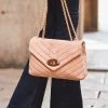 Taupe Faux Suede Quilted Clasp Detail Cross Body Bag