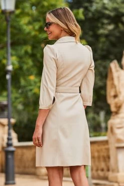 Ecru Faux Leather Fit & Flare Popper Front Shirt Dress -Trendora Shop web 2307 105 a23dp013eu0001 105 197