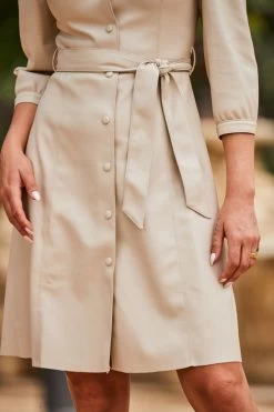 Ecru Faux Leather Fit & Flare Popper Front Shirt Dress -Trendora Shop web 2307 105 a23dp013eu0001 105 208