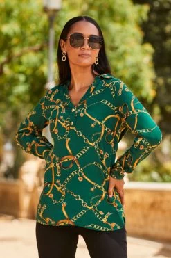 Green Chain Print Tunic Blouse