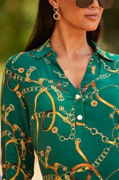 Green Chain Print Tunic Blouse -Trendora Shop web 2307 110 a23tw027grcv01 110 220