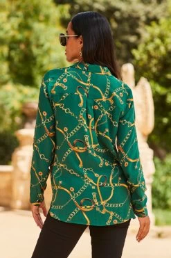 Green Chain Print Tunic Blouse -Trendora Shop web 2307 110 a23tw027grcv01 110 244